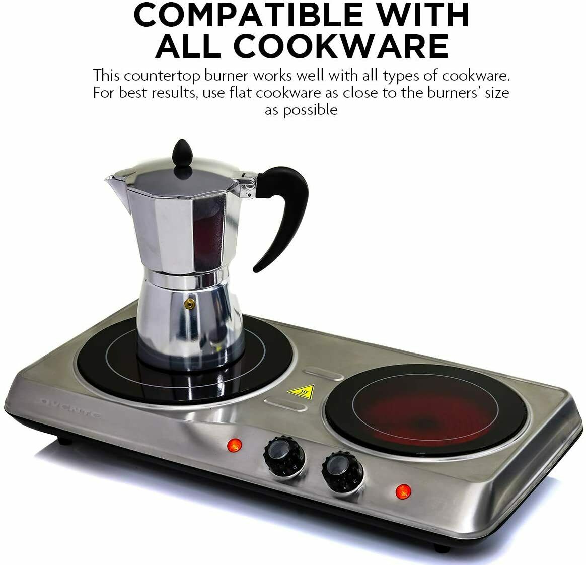 Ovente Electric Glass Infrared Burner 7 Inch Double Hot Plate Silver BGI102S - Fresh Stock Dated December 2025