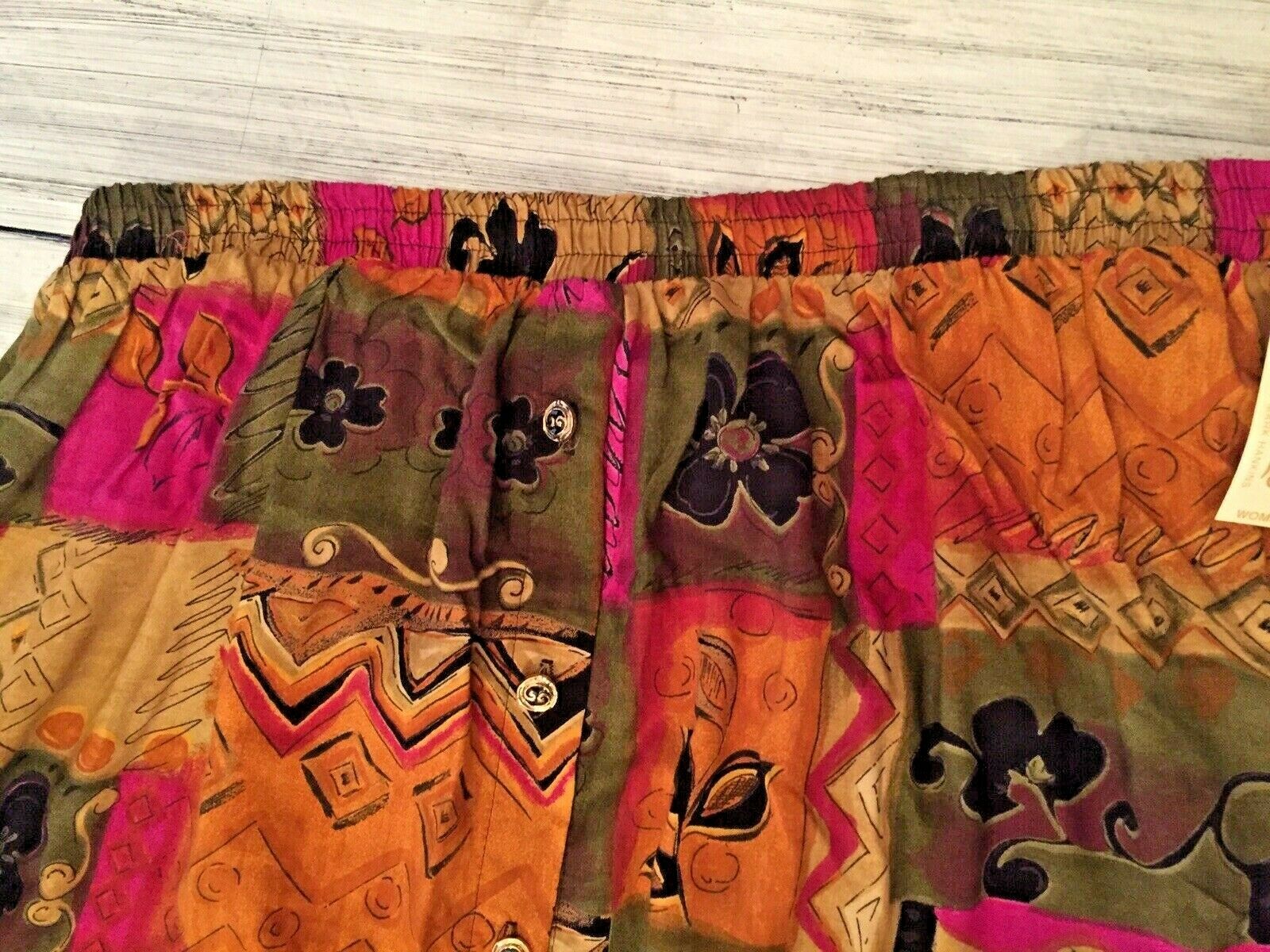 Vintage NOS Anthony Mark Hankins Plus Size 24W Southwest Gold Fuchsia Midi Skirt - Fresh Stock Dated March 2026