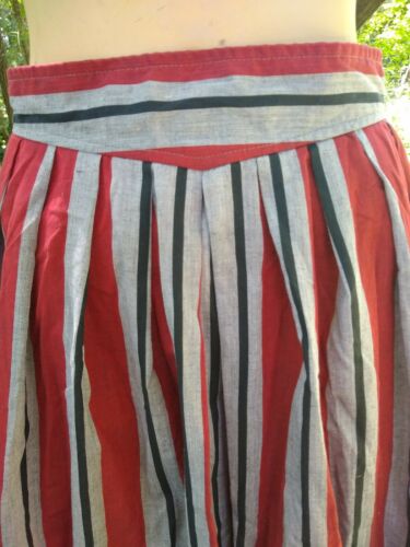 Vintage 70s S Red Gray Striped Pleated A-line Skirt - Fresh Stock Dated February 2026