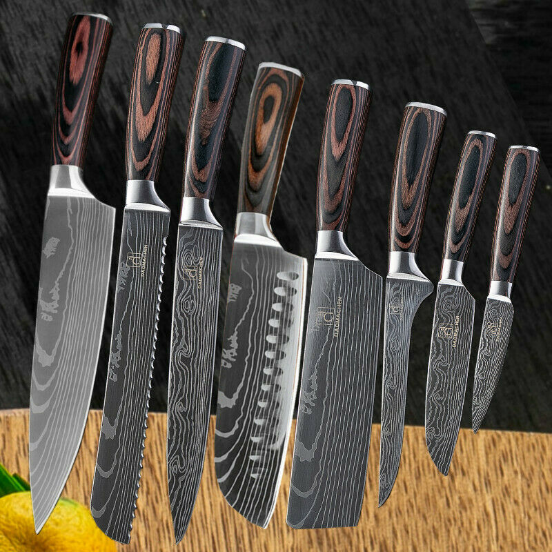 Kitchen Knife Set Japanese Stainless Steel Chef's Knives With Block Sharpener - Fresh Stock Dated December 2025