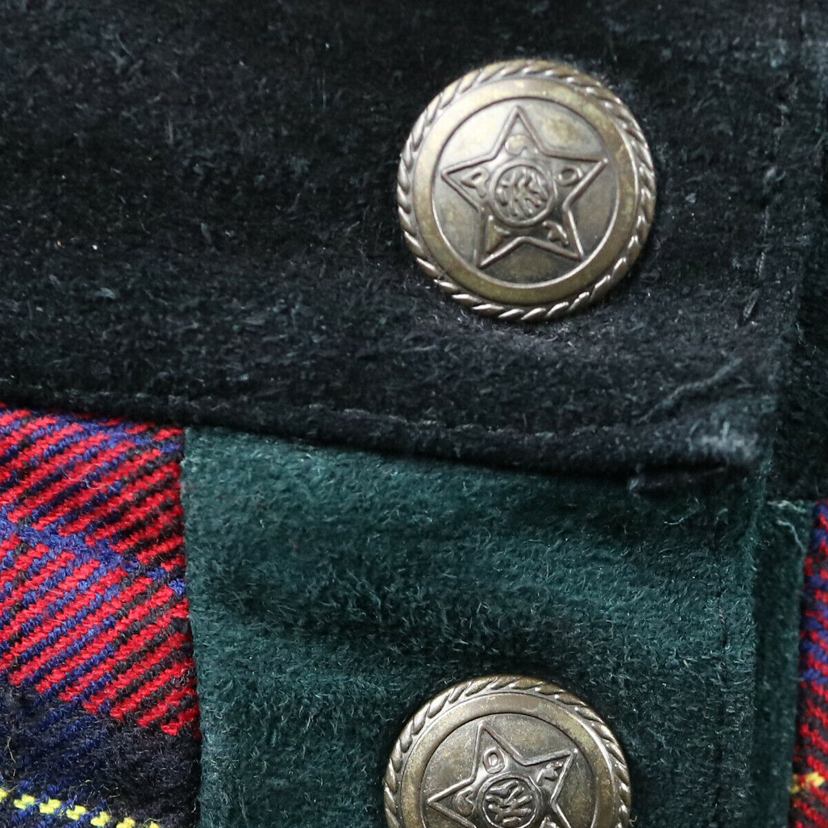 Mona Mode Vintage Women Tartan Plaid Suede Leather Patchwork Mini Skirt, Size M - Fresh Stock Dated February 2026