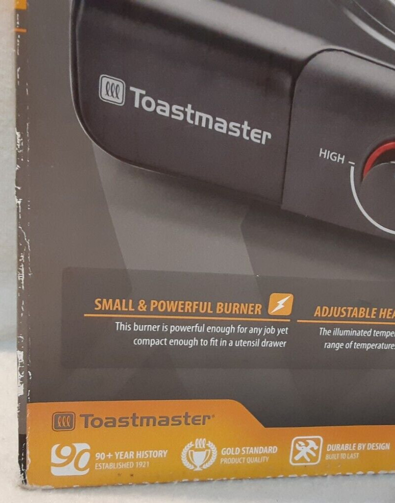 Toastmaster SINGLE BURNER adjustable low-high heating manual & box included - Fresh Stock Dated February 2026