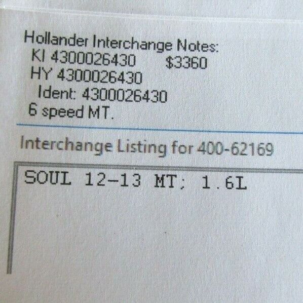 Manual Transmission 12-13 KIA SOUL 6 SPEED 210640 400-62169 1.6L *USED* - Fresh Stock Dated February 2026