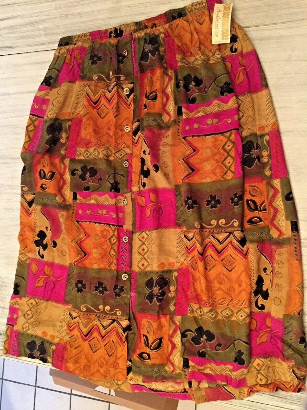 Vintage NOS Anthony Mark Hankins Plus Size 24W Southwest Gold Fuchsia Midi Skirt - Fresh Stock Dated March 2026