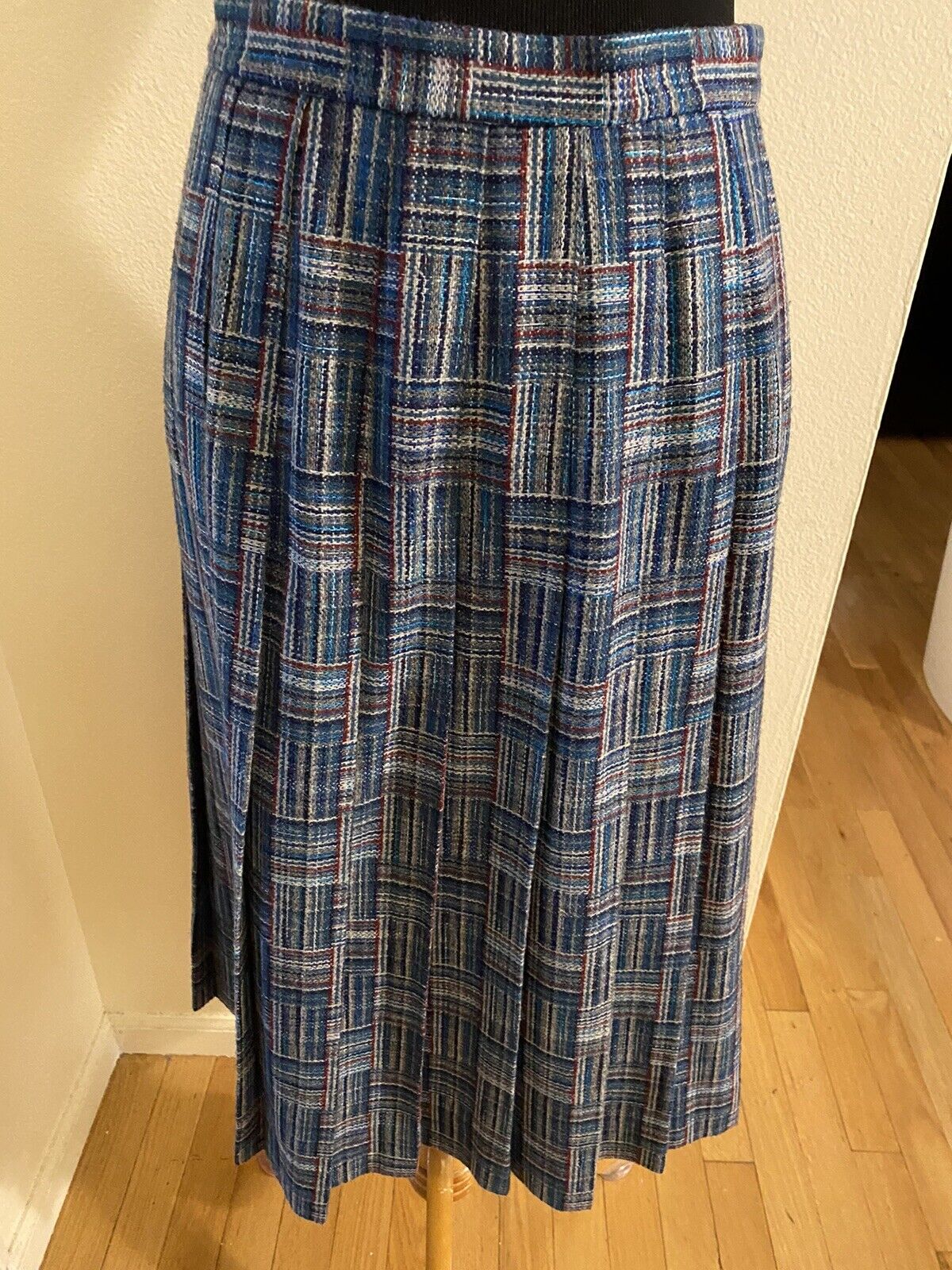 Vintage ADOLPH SCHUMAN Wool Plaid Pleated Skirt Waist 26” USA - Fresh Stock Dated March 2026