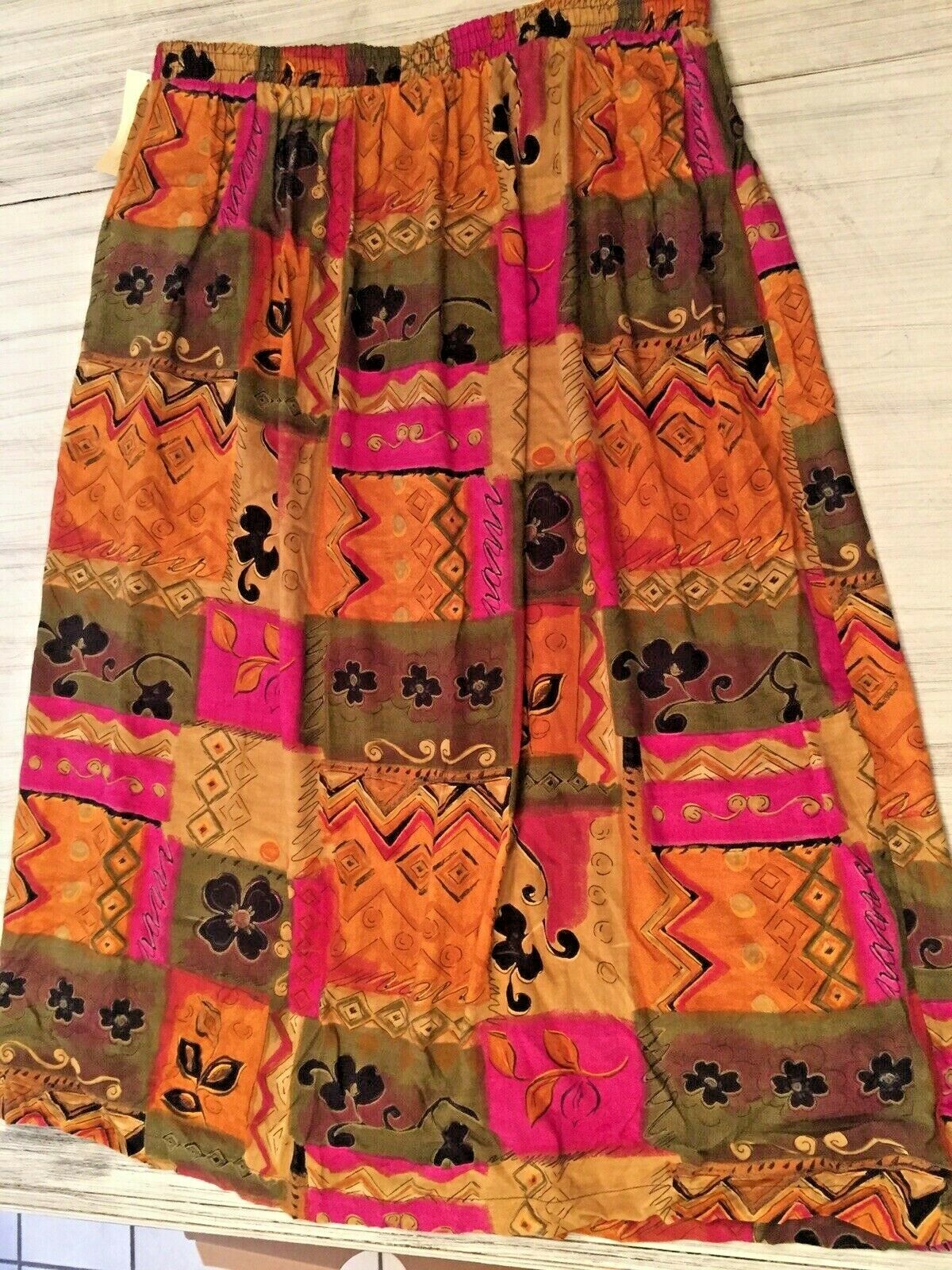 Vintage NOS Anthony Mark Hankins Plus Size 24W Southwest Gold Fuchsia Midi Skirt - Fresh Stock Dated March 2026