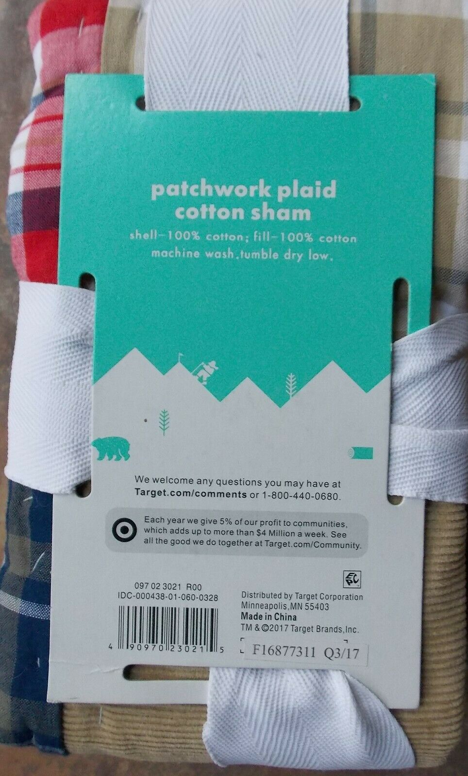 Pillowfort Patchwork Plaid Sham ~ NEW Blue Red White Tan - Fresh Stock Dated February 2026