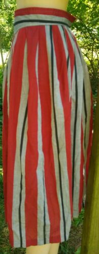 Vintage 70s S Red Gray Striped Pleated A-line Skirt - Fresh Stock Dated February 2026