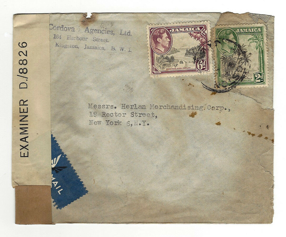 Jamaica 1946 MIXED LOT 5 Vintage AIR MAIL envelops post marked 1946 One censored - Fresh Stock Dated February 2026