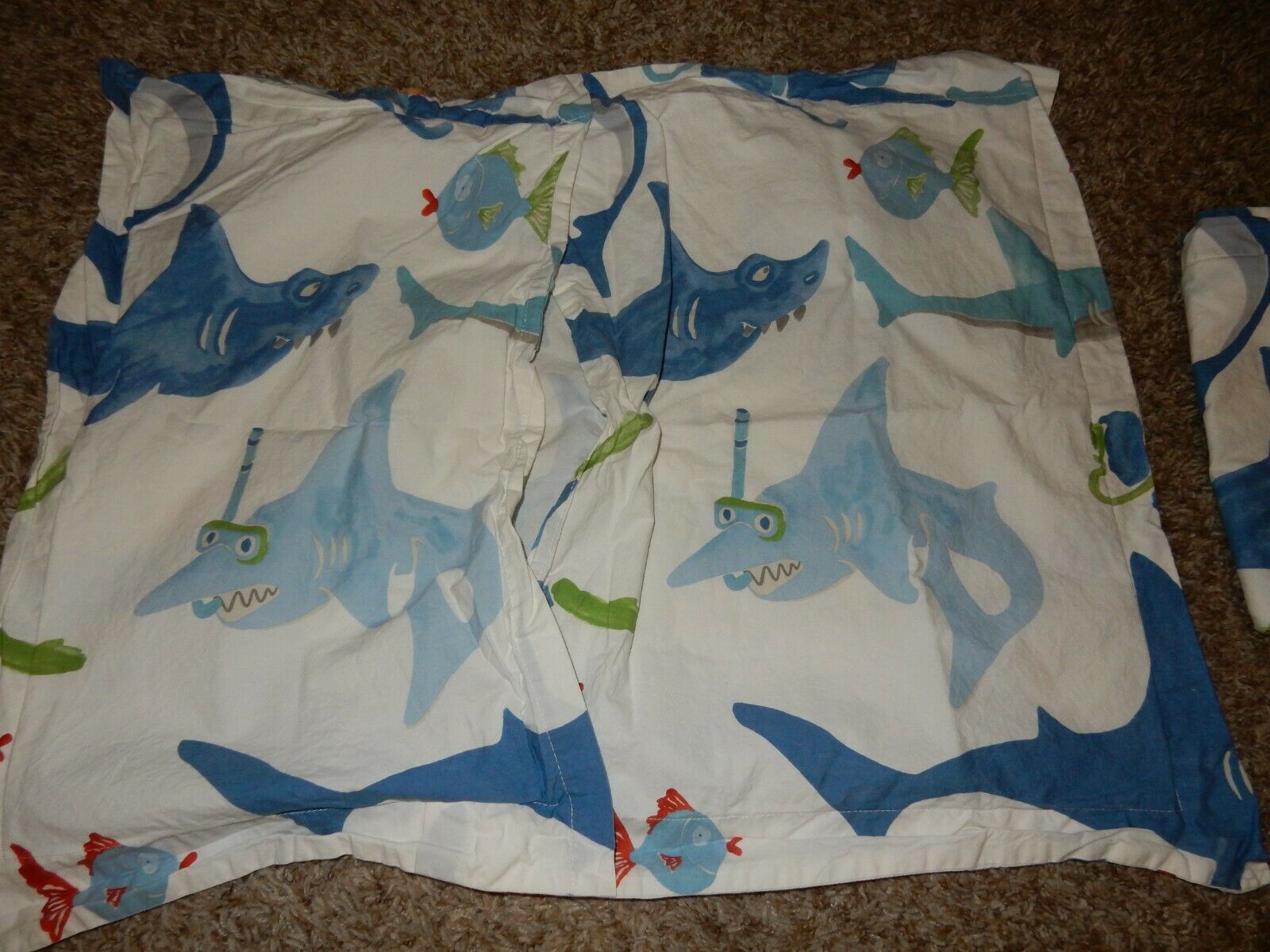 7H Set of 2 POTTERY BARN Sharks Scuba Diver Fish Snorkel Cotton Pillow Shams - Fresh Stock Dated December 2025