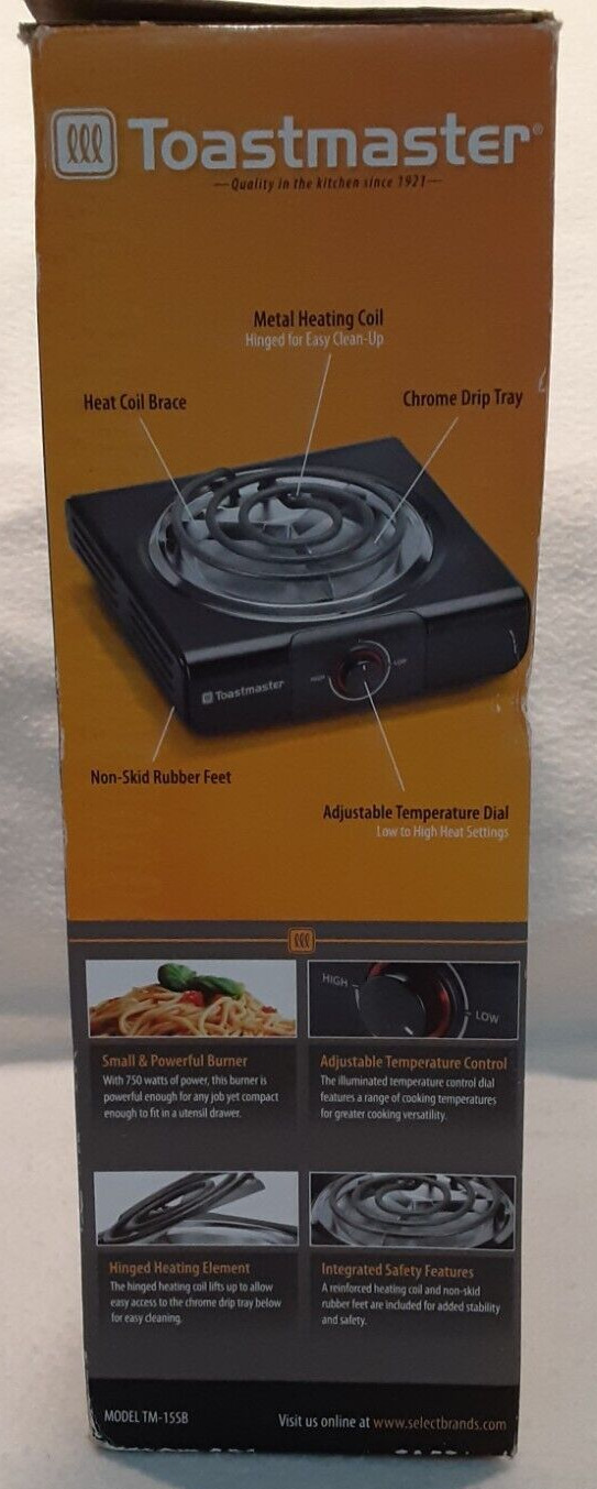 Toastmaster SINGLE BURNER adjustable low-high heating manual & box included - Fresh Stock Dated February 2026