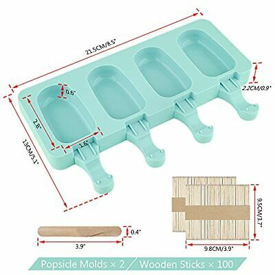 2 Set Moldes Silicona Reutilizables Para Paletas De Helado Con 100 Palos Madera - Fresh Stock Dated December 2025