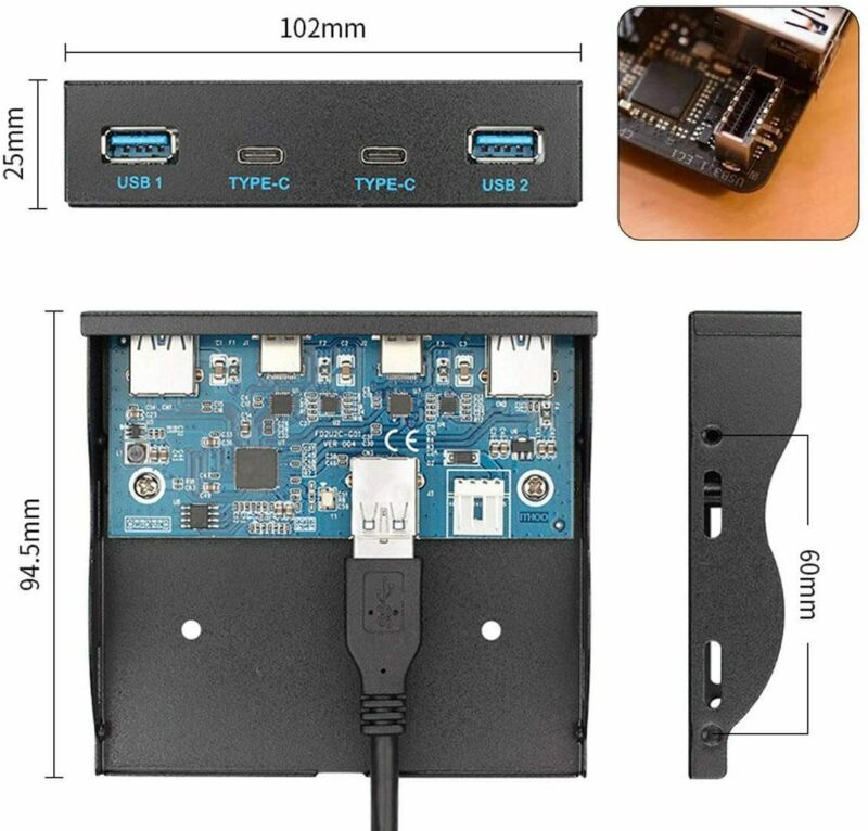 Cablecc USB 3.1 Front Panel Header to USB-C & USB3.1 Type-C Hub - Fresh Stock Dated February 2026