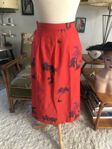 Vintage 1940s Style Skirt Tropical XS S Wrap Palm Tree Red Pinup Rockabilly 40s - Fresh Stock Dated February 2026
