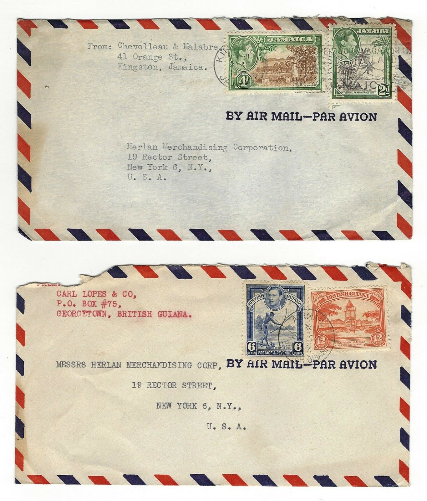 Jamaica 1946 MIXED LOT 5 Vintage AIR MAIL envelops post marked 1946 One censored - Fresh Stock Dated February 2026