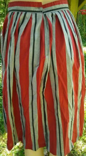 Vintage 70s S Red Gray Striped Pleated A-line Skirt - Fresh Stock Dated February 2026