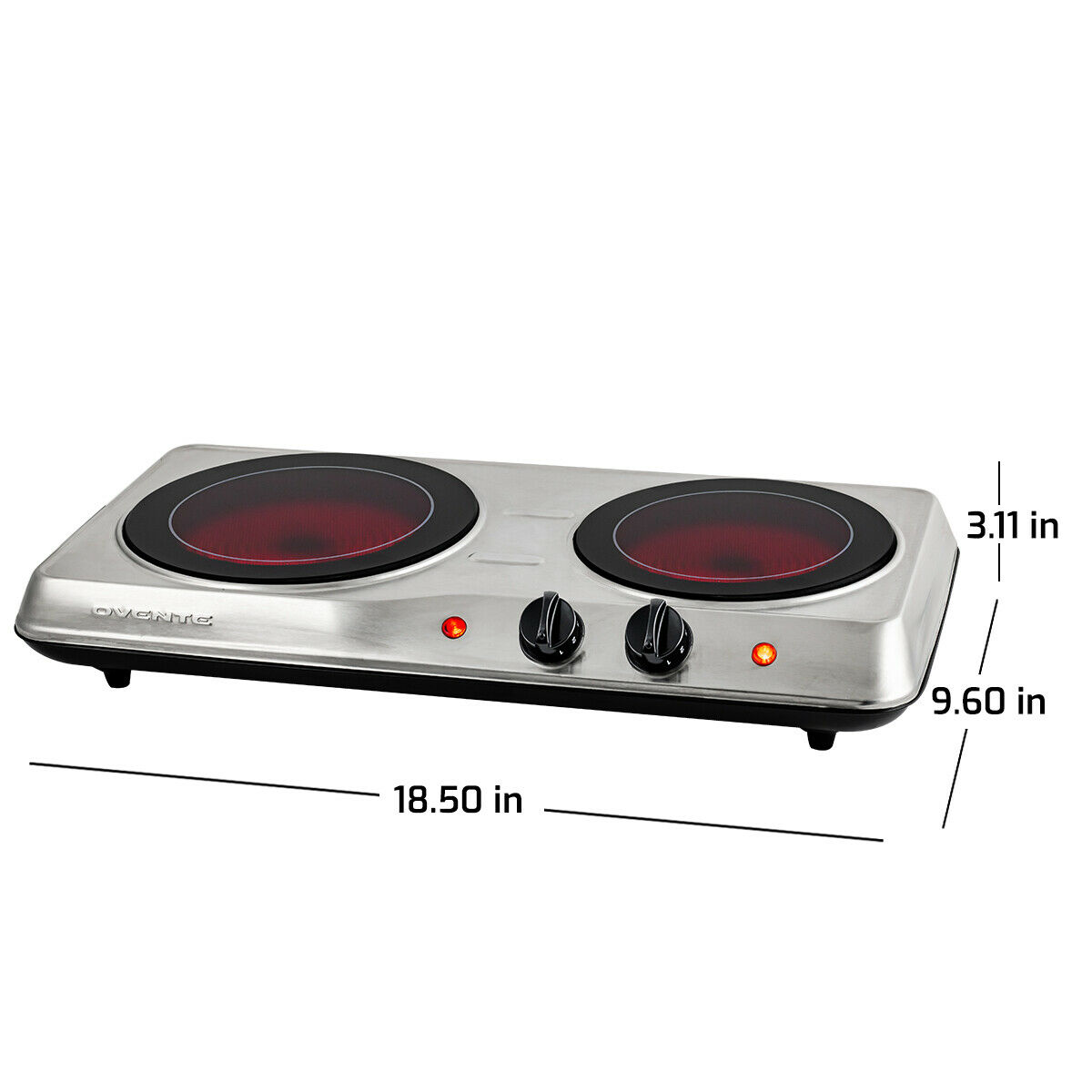 Ovente Electric Glass Infrared Burner 7 Inch Double Hot Plate Silver BGI102S - Fresh Stock Dated December 2025