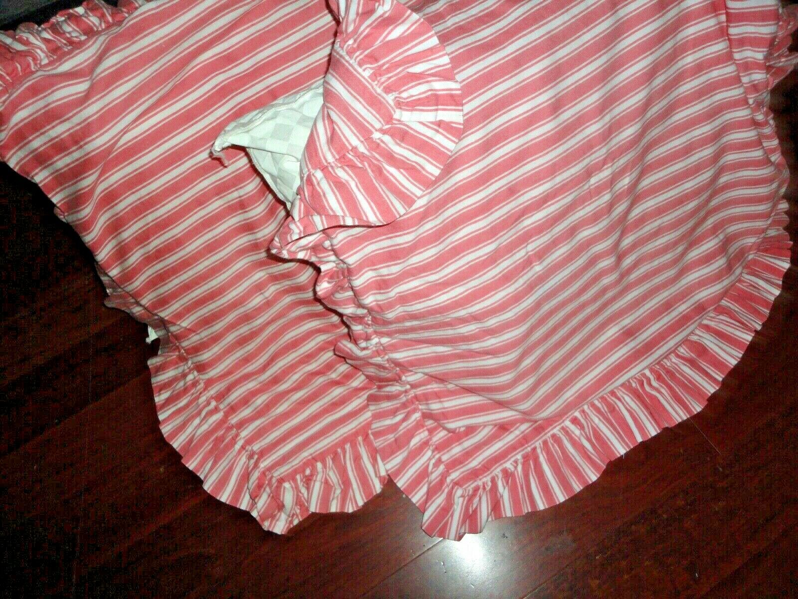 PINE CONE HILL CORAL & WHITE TICKING STRIPES (PAIR) EURO PILLOW SHAMS 26 X 26 - Fresh Stock Dated December 2025