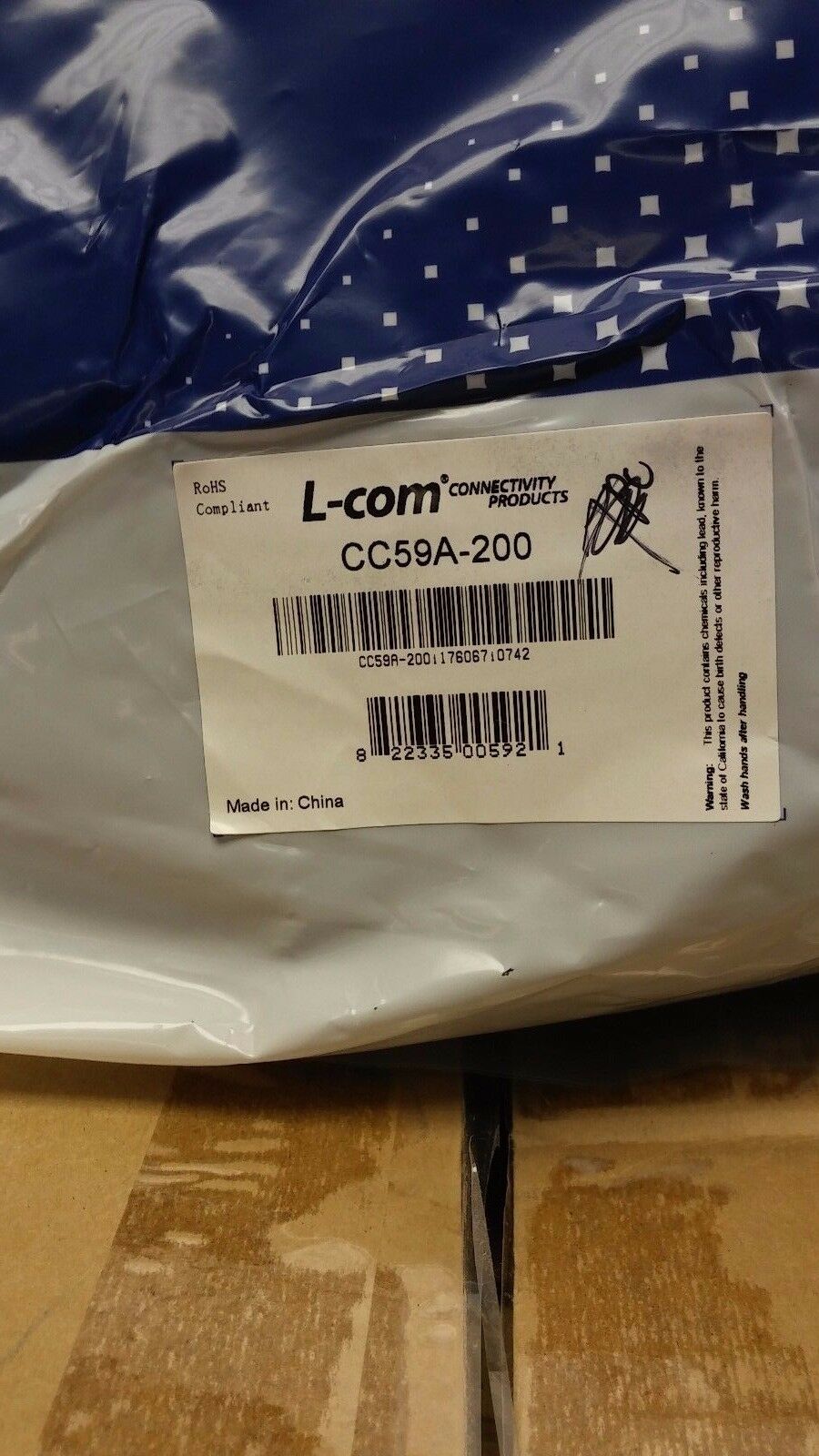 L-COM CC59A-200 BNC Male Male 200 ft RG59A Coaxial Cable - Fresh Stock Dated December 2025