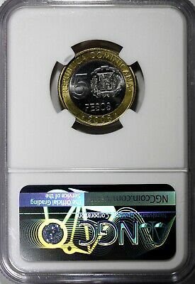 Dominican Republic Sánchez 2008 5 Pesos Magnetic NGC MS66 KM# 89 (010) - Fresh Stock Dated February 2026