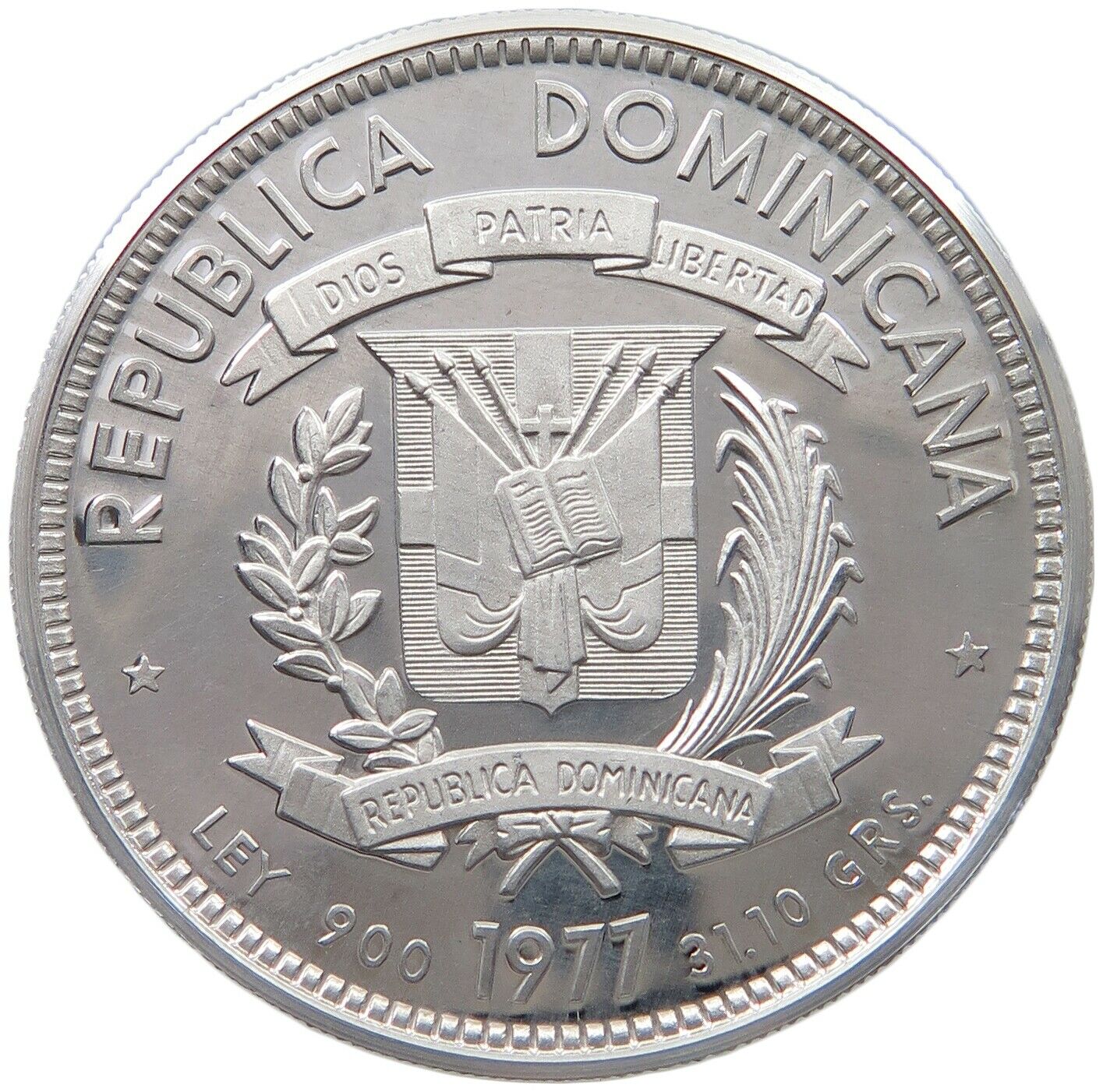 DOMINICAN REPUBLIC 200 PESOS 1977 ALUMINIUM PATTERN 38MM 7G #t84 095 - Fresh Stock Dated December 2025