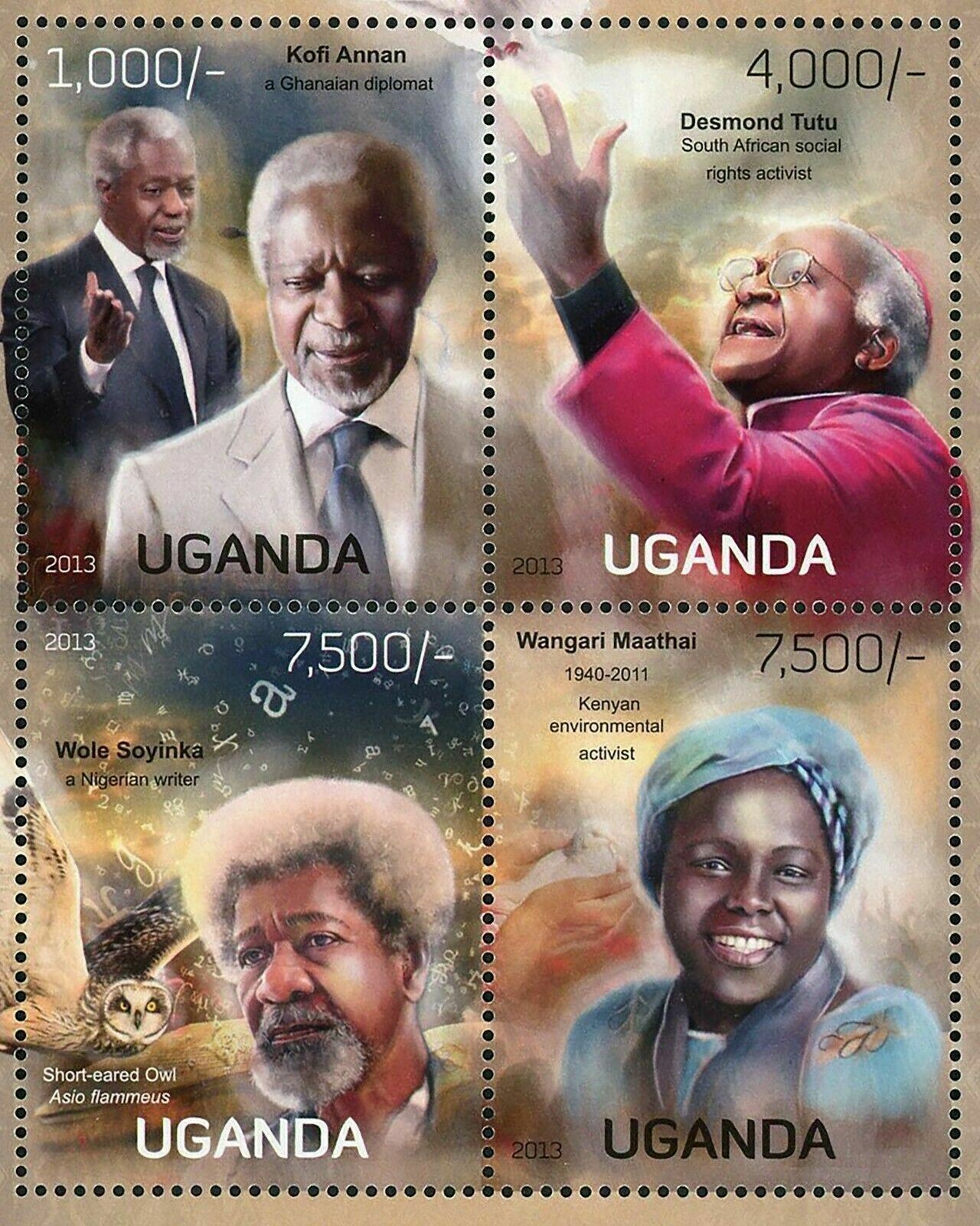 Nobel Peace Prize Stamp Kofi Annan Wangari Maathai Desmond Tutu S/S MNH #3075 - Fresh Stock Dated January 2026