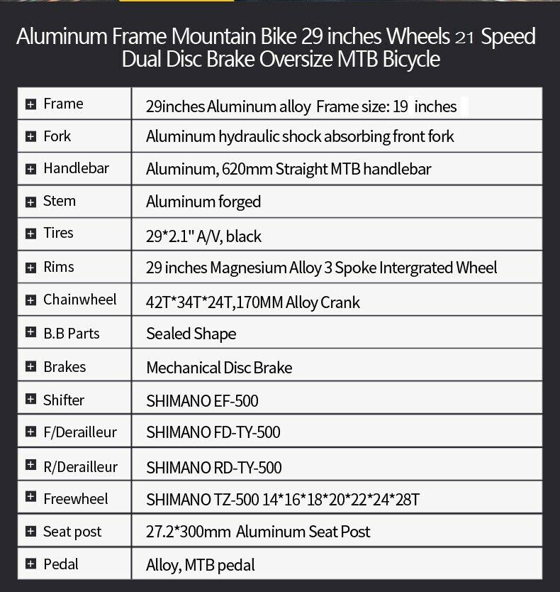 Alumimium Frame Mountain Bike 29