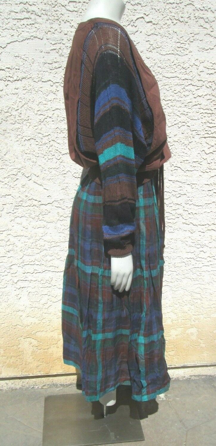 VTG 1980 Escada Skirt Set Boho Linen Brown And Blue Size 4 Made In West Germany - Fresh Stock Dated March 2026