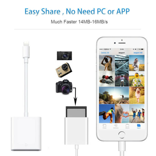 Data line to SD Card Camera Reader Adapter for iPhone 11 11 Pro XR XS max X iPad - Fresh Stock Dated February 2026