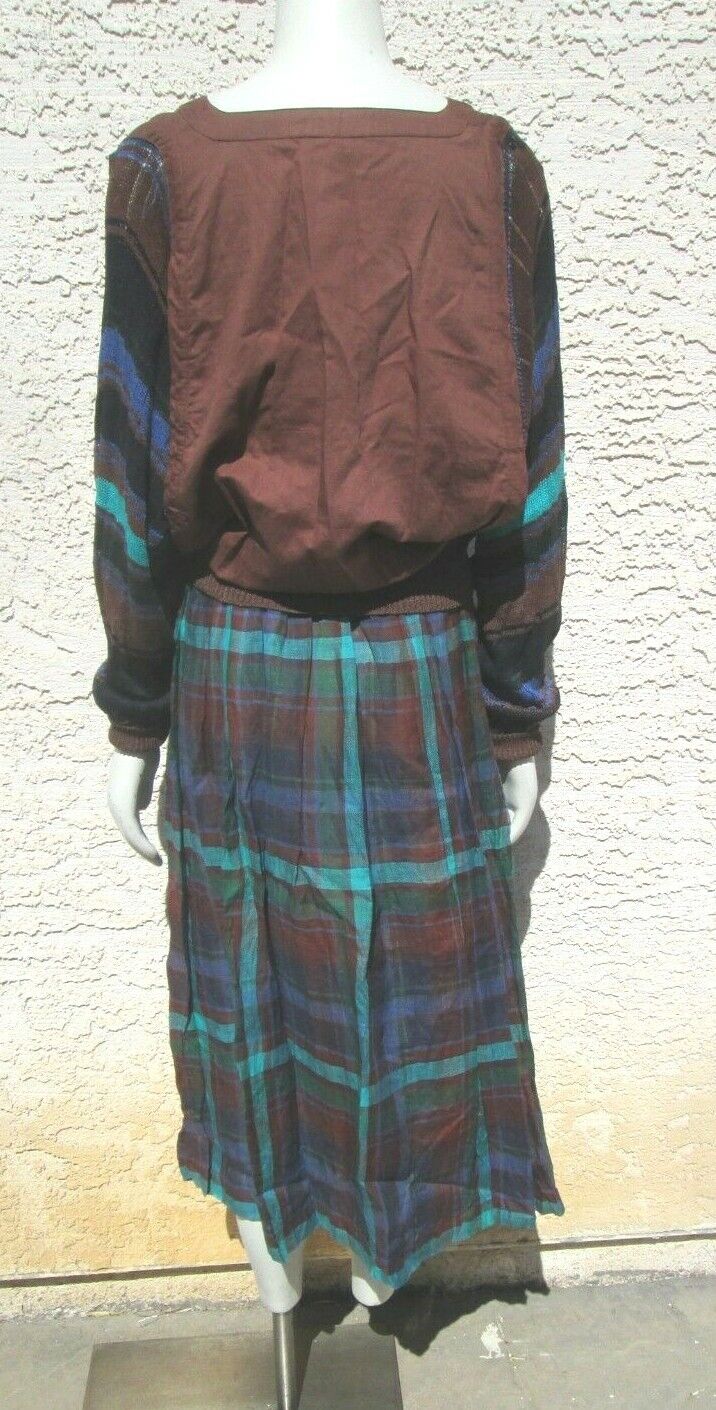 VTG 1980 Escada Skirt Set Boho Linen Brown And Blue Size 4 Made In West Germany - Fresh Stock Dated March 2026