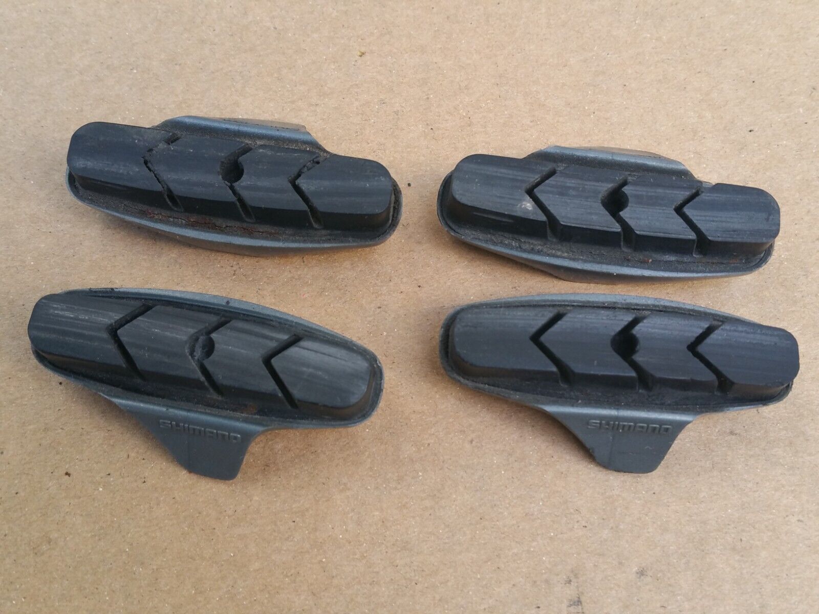 Set of 4 Vintage 90s Shimano 600 Road Bike Brake Pads Blue Gray Metallic Shell - Fresh Stock Dated February 2026