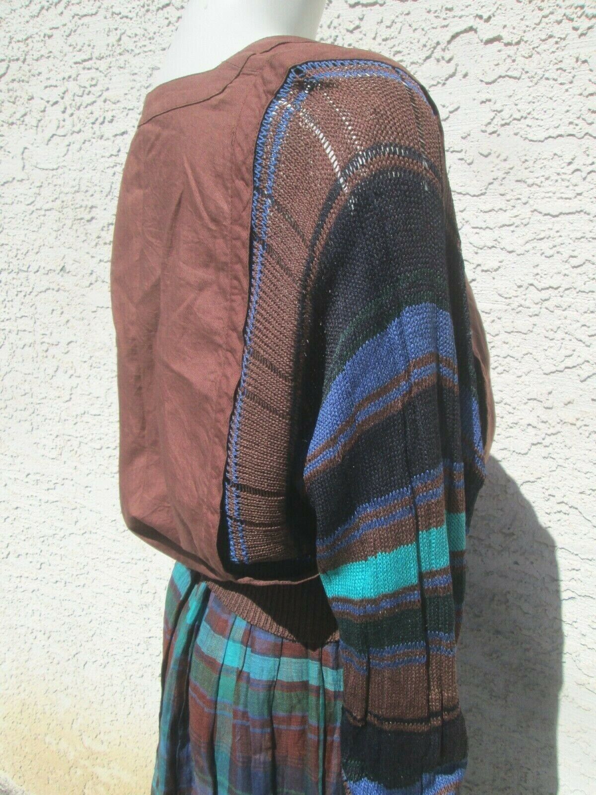 VTG 1980 Escada Skirt Set Boho Linen Brown And Blue Size 4 Made In West Germany - Fresh Stock Dated March 2026