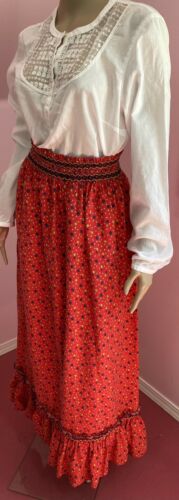 Vintage  70s Red Floral Calico Handmade Skirt. Cottagecore .Long Skirt. Maxi - Fresh Stock Dated February 2026