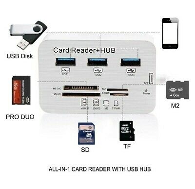 Sunvision 3-Port USB 3.0 Hub with 4-in-1 MS/SD/M2/TF Memory Card Reader - Fresh Stock Dated February 2026