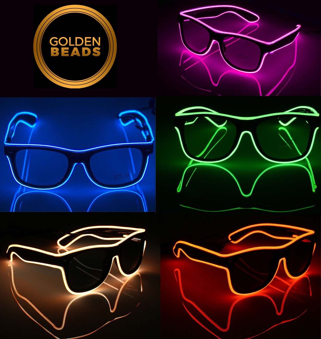 EL Wire Neon LED Light Sunglasses Eyewear Shade Nightclub Halloween Clear Led - Fresh Stock Dated February 2026