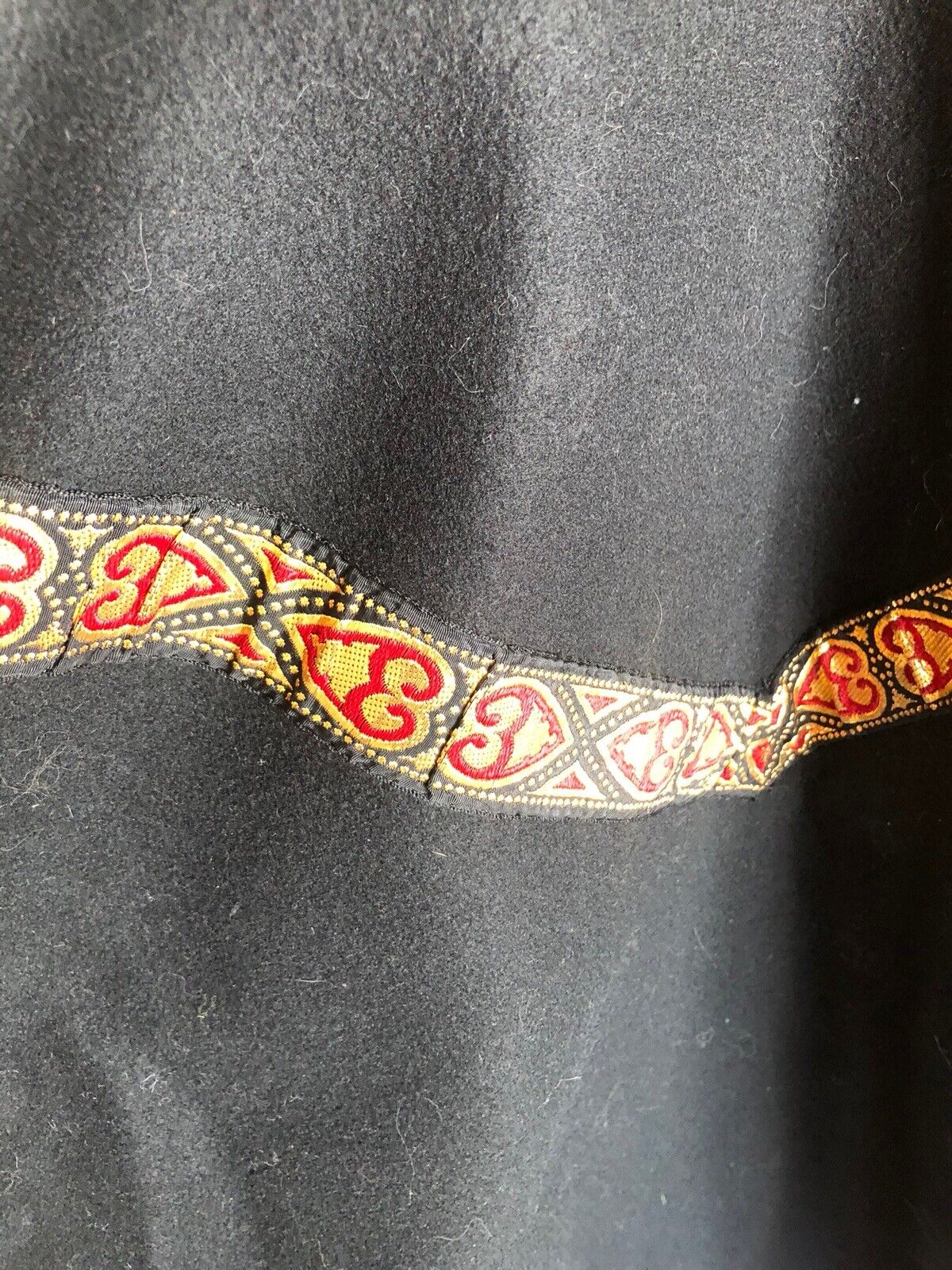 Vintage 1950s Black Felt Full Circle Skirt Red Gold Ribbon Trim XS Western - Fresh Stock Dated March 2026