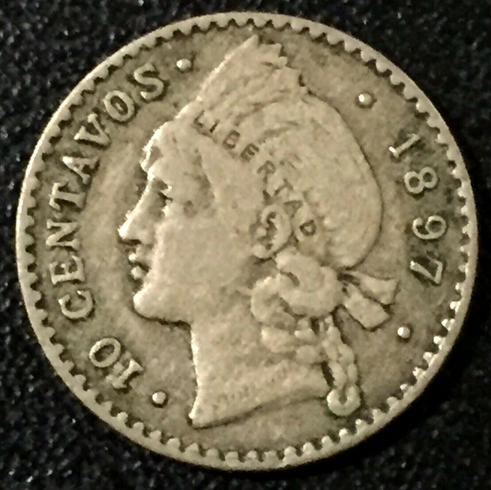 DOMINICAN REPUBLIC 10 Centavos 1897-A Silver VF - Fresh Stock Dated December 2025
