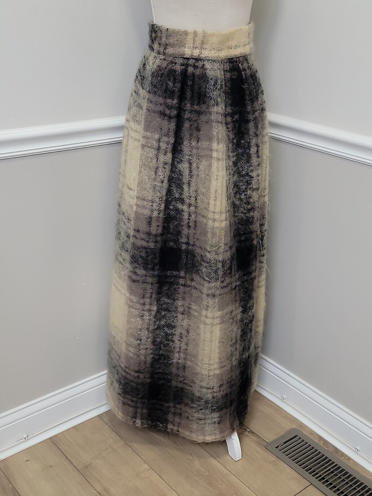 Vintage Mohair Pure New Wool Long Plaid Skirt - Fresh Stock Dated March 2026