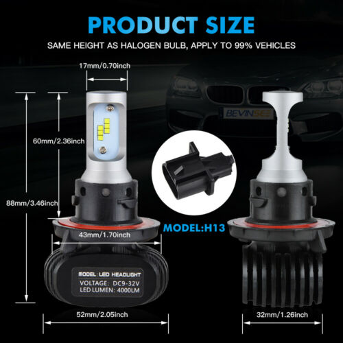 H13 9008 Fit Harley FXDF Fat Bob 2008-2017 LED Headlight Hi/Low Beam White Bulbs - Fresh Stock Dated February 2026