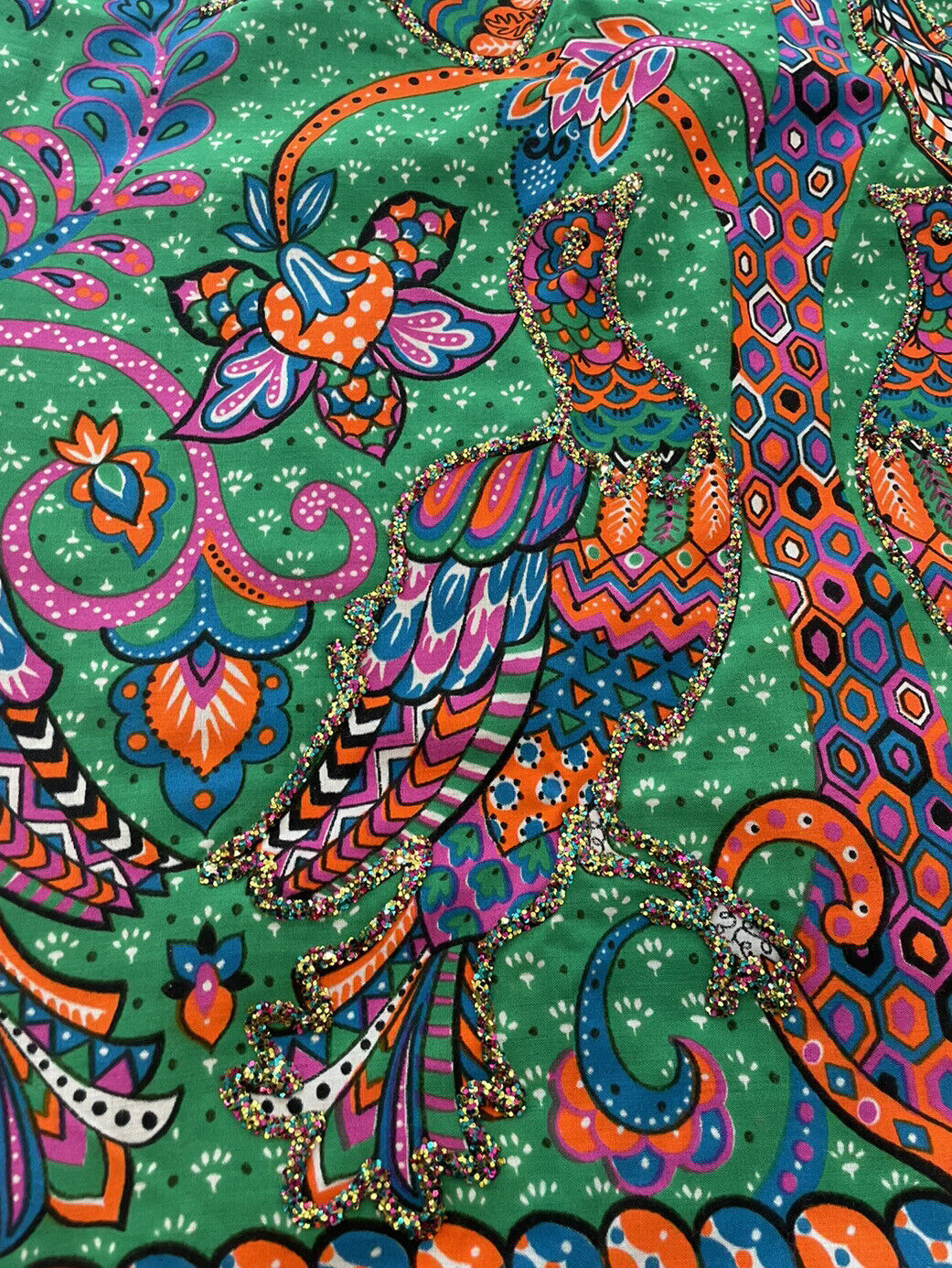 MALBE Vintage Skirt Green Sequin Bird Embroidered MOD Psychedelic Hippy S/M - Fresh Stock Dated March 2026