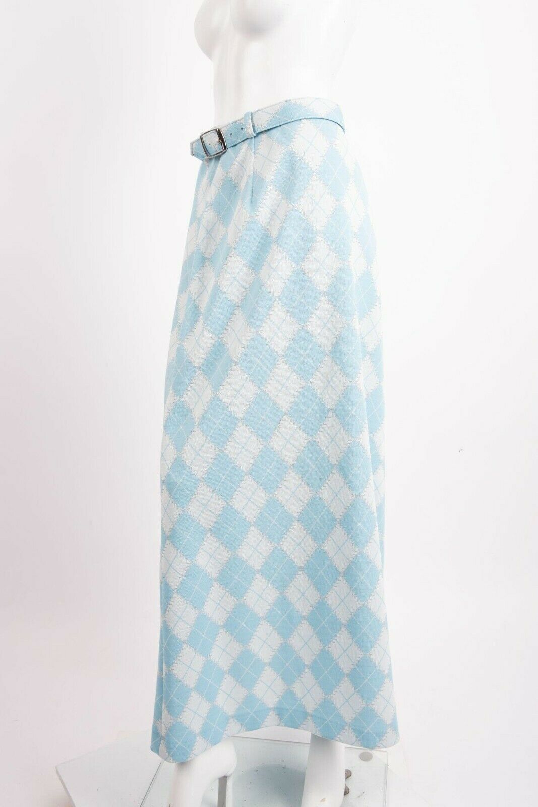 1960s Maxi Argyle Skirt Belted Double Polyester Knit Blue White Silver M L Aline - Fresh Stock Dated February 2026
