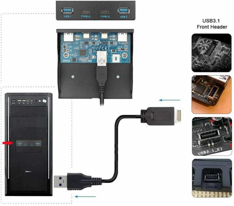Cablecc USB 3.1 Front Panel Header to USB-C & USB3.1 Type-C Hub - Fresh Stock Dated February 2026