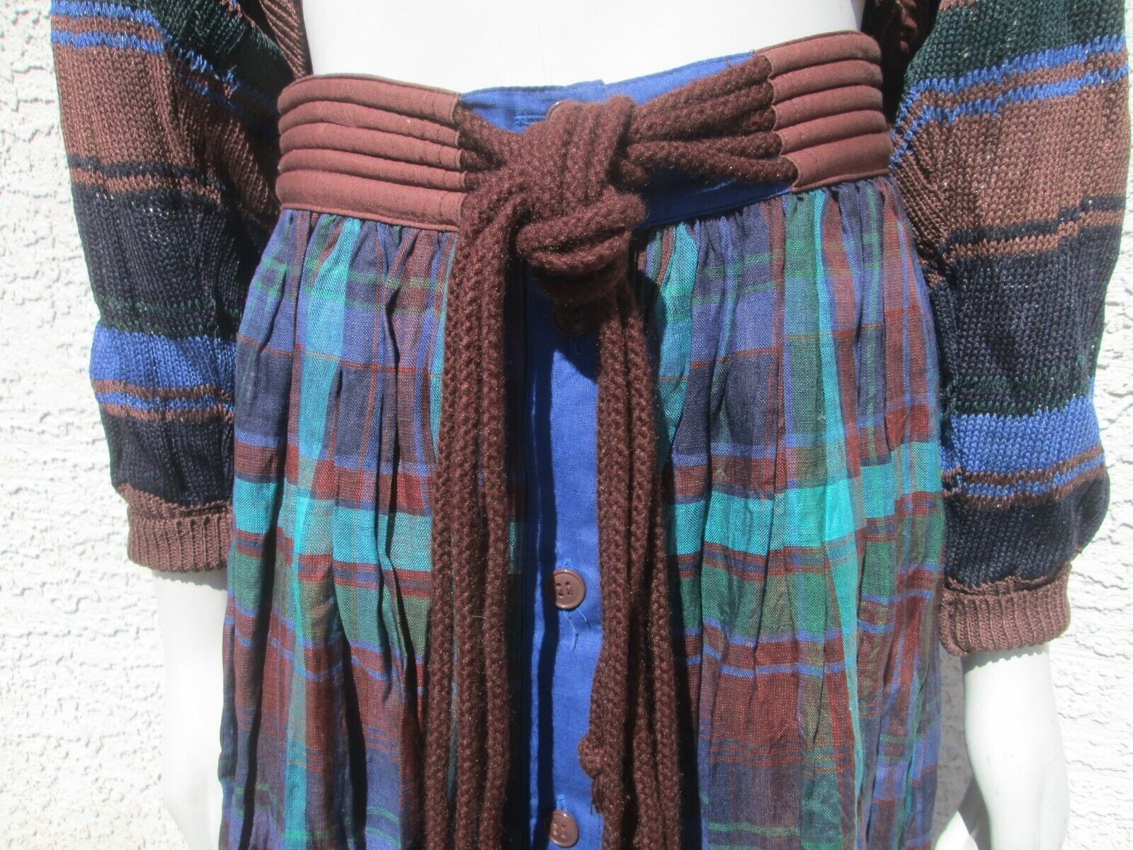 VTG 1980 Escada Skirt Set Boho Linen Brown And Blue Size 4 Made In West Germany - Fresh Stock Dated March 2026