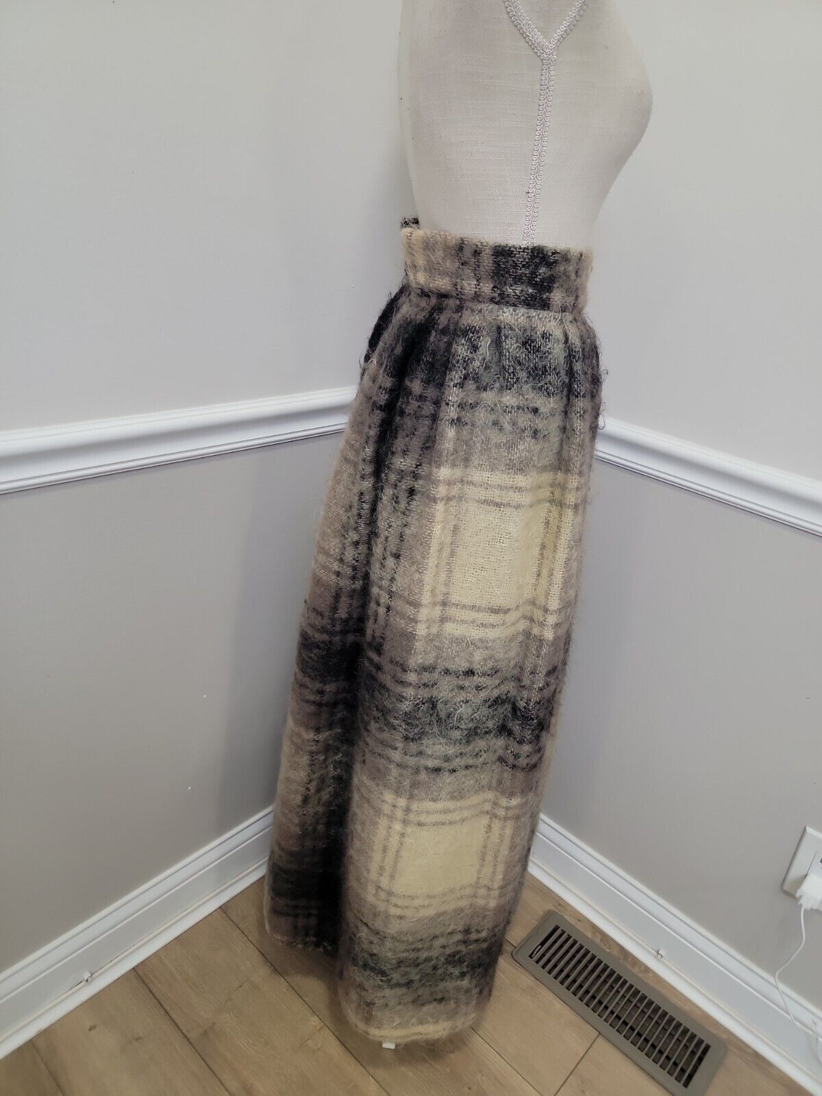 Vintage Mohair Pure New Wool Long Plaid Skirt - Fresh Stock Dated March 2026