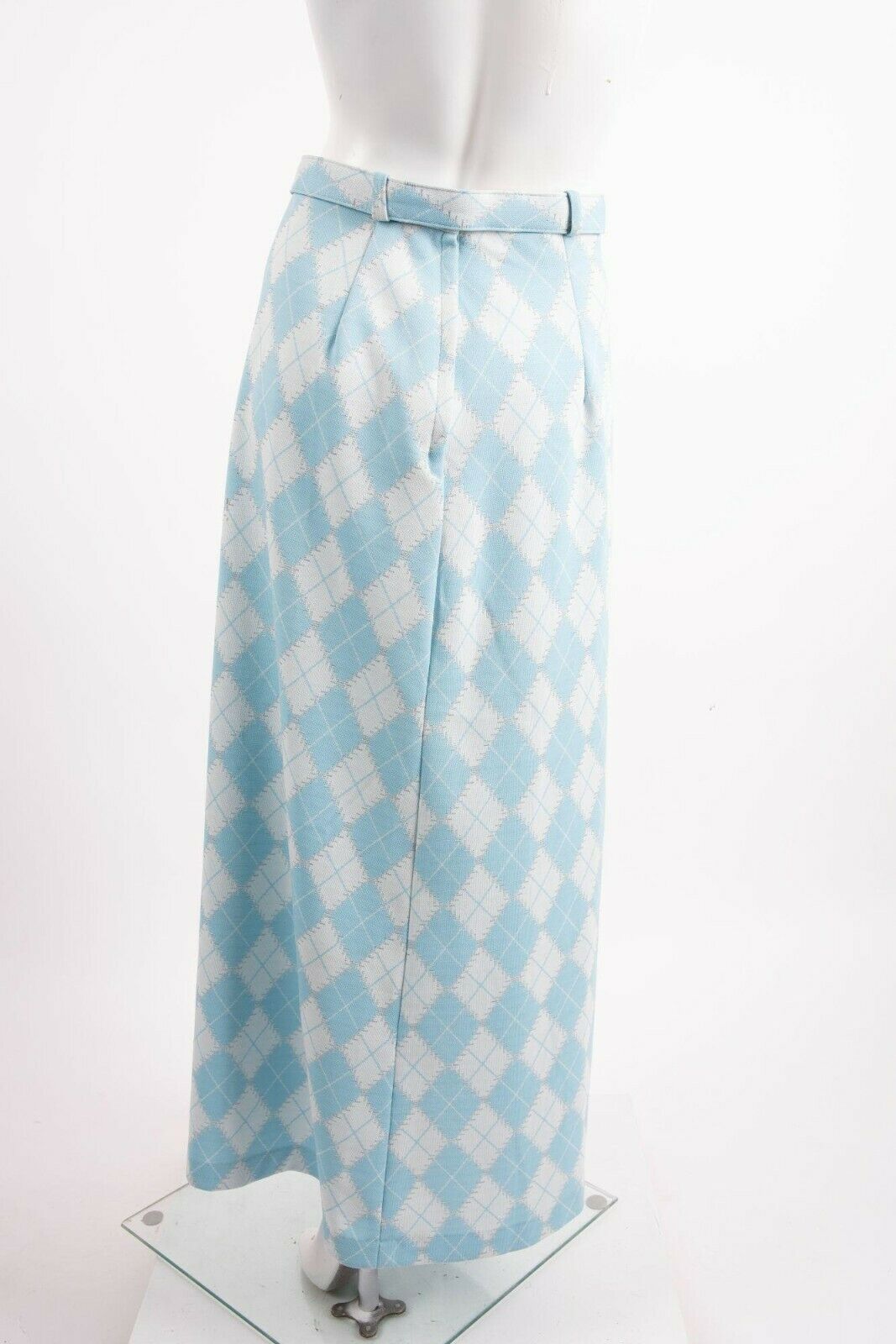 1960s Maxi Argyle Skirt Belted Double Polyester Knit Blue White Silver M L Aline - Fresh Stock Dated February 2026
