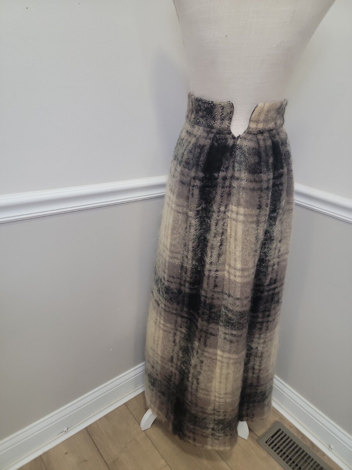 Vintage Mohair Pure New Wool Long Plaid Skirt - Fresh Stock Dated March 2026