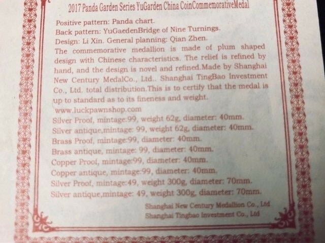 2017 Garden Panda Yuyuan Garden Panda Scallop Antiqued 3 medal set W/COA .RARE!! - Fresh Stock Dated February 2026