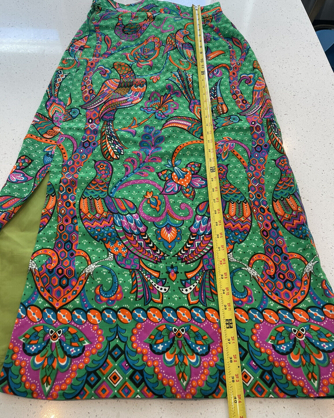 MALBE Vintage Skirt Green Sequin Bird Embroidered MOD Psychedelic Hippy S/M - Fresh Stock Dated March 2026