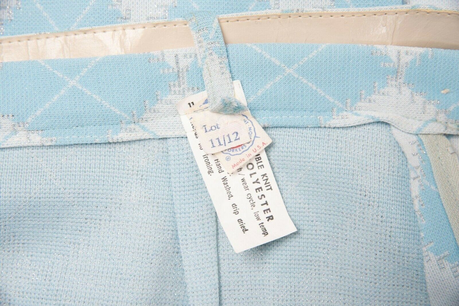 1960s Maxi Argyle Skirt Belted Double Polyester Knit Blue White Silver M L Aline - Fresh Stock Dated February 2026