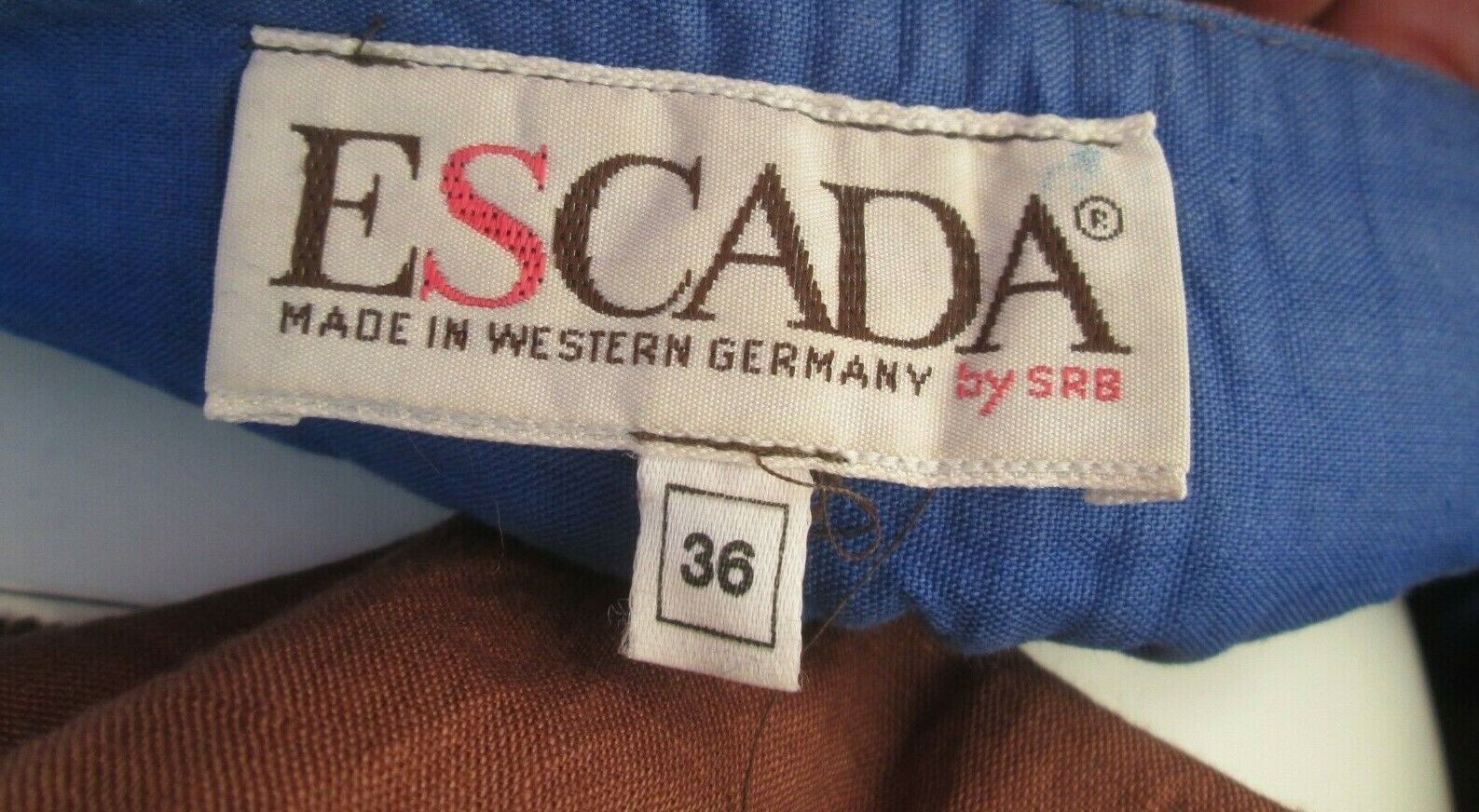 VTG 1980 Escada Skirt Set Boho Linen Brown And Blue Size 4 Made In West Germany - Fresh Stock Dated March 2026